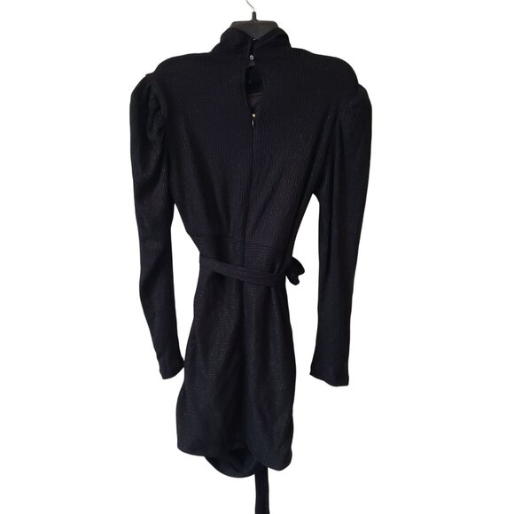 Sabina Musayev Black Metallic Ruched Dress Long Sleeve Party Holiday Fun Sexy - Picture 8 of 16